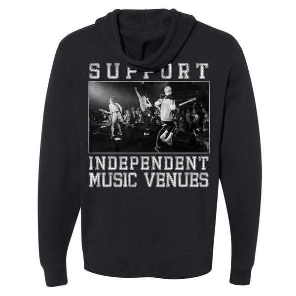 support independent music venues hooded sweatshirt